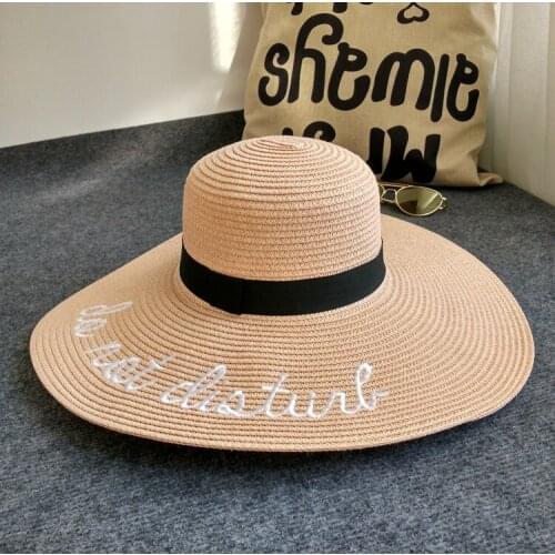 Cllikko Hot sale wide Brim sun hats for women Letter Embroidery straw Hats girls Do Not Disturb Ladies Straw hats