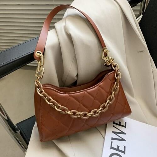 Underarm Baguette Women Bag Designer Shoulder Bag Female Handbag Simple Chain Fashion PU Leather 2021 Diamond Lattice All-match