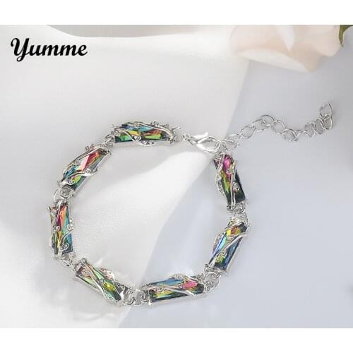 Charm Handmade Geometric Square Beaded Bracelet For Women Colored Crystal Chain Bracelets Birthday Party Wedding Jewelry Gift #N