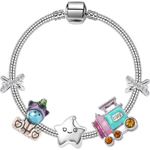 2021 New Arrivals Fit Pan Rainbow Unicorn Charms Bracelet for Women Cartoon Star Enjoy Train Beads for Jewelry Making DIY Bangle