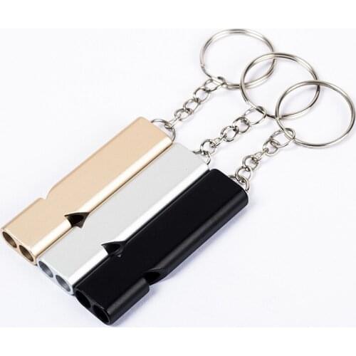 1pcs Double Pipe Whistle Stainless Steel Alloy Outdoor Survival Whistles High Decibel Keychain Cheerleading Emergency Multi Tool