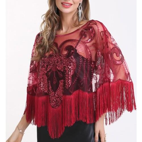 1920s Shawl Wraps Sequin Beaded Evening Cape for Gatsby Party Bridal Shawl Women Evening Cape Flapper Cover Up