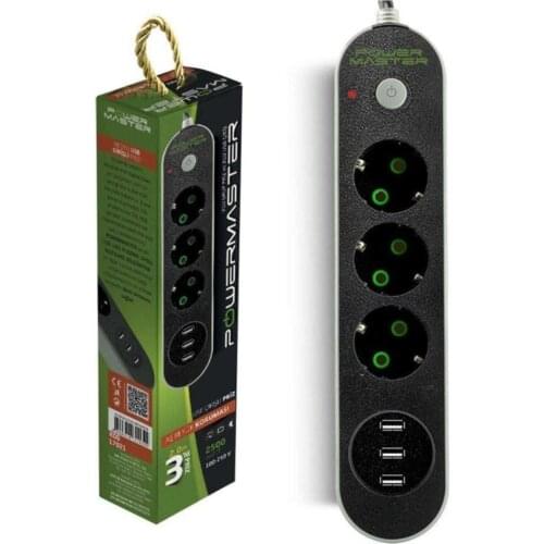 2 meter 10a 3 eyes Current Proof Socket 3 usb Output overload protected socket