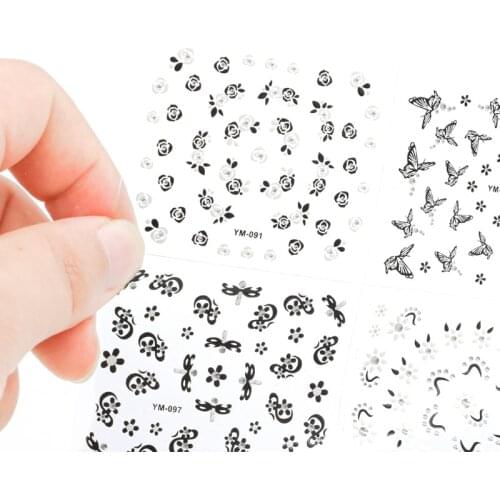 30pcs/Set Black/ White 3D Nail Stickers Flower Butterfly Design 3D Nail Decoration Decals For Nail Sticker Accessory Tool NTL-08