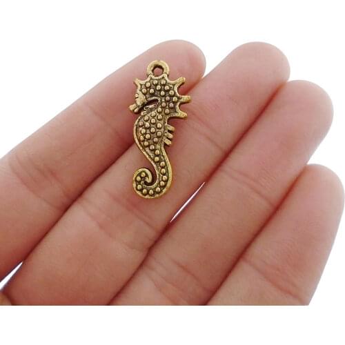 30 x Antique Gold Double Sided Hippocampus Seahorse Charms Pendants Beads for Necklace Bracelet Jewelry Making Findings 28x13mm