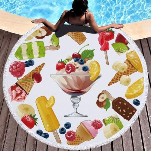 3D Printed cartoon sweet Ice Cream Large round Summer Beach Towels yoga cushion Microfiber Bath Towel Camping Towels Bathroom