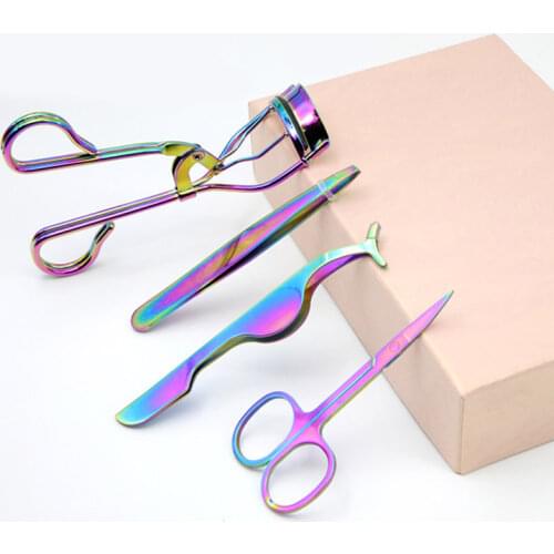 4Pcs Eyelash Makeup Tools Set Mini Eyelash Curler False Eyelashes Extension Tweezers Scissors with Storage Box