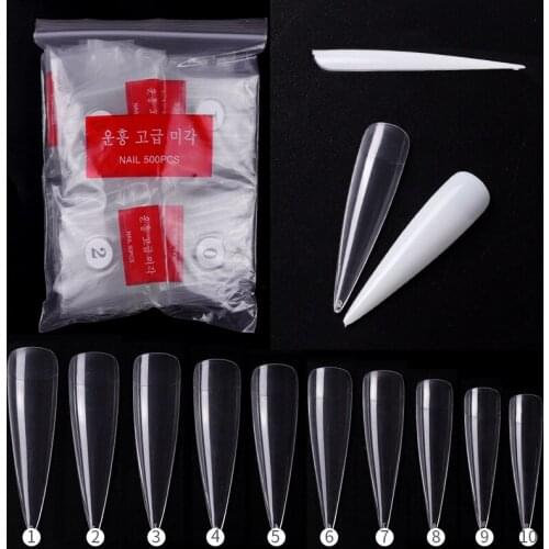 500 Pcs Mixed Size Salon French Pointed False Nails Natural Color Transparent Nail Extension Professional Assisted False Nails