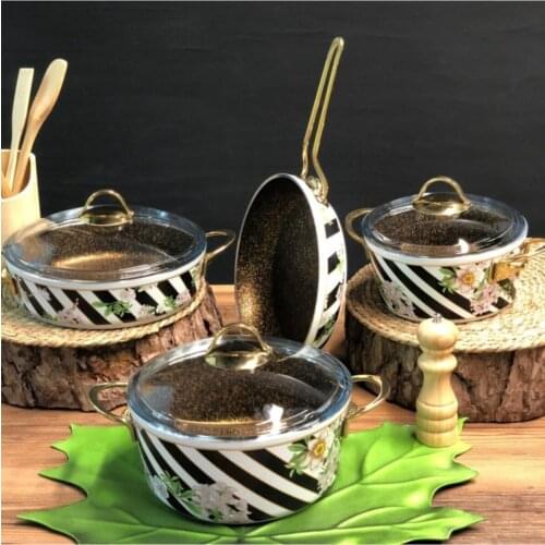 7 piece Outer Enamel Interior Granite Fireproof Non-Stick Cookware Set Zinc Suit