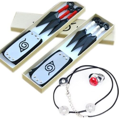 Anime Cosplay Accessories Set Shuriken Handbank Kunai Weapon Headband Sasuke Ninja Props Cartoon Gift Box