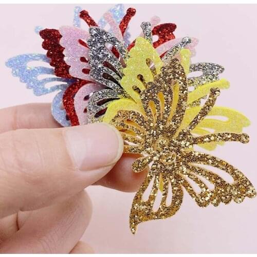 40Pcs/Lot 4.5*4.3cm Laser shiny Cutting Butterfly Wing Padded Applique For DIY Clothesl Decoration Hair Clip Accessories