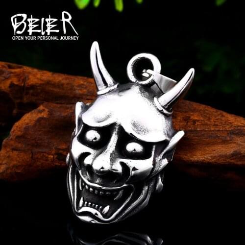 BEIER Stainless steel Evil Oni Noh Hannya Mask Pendant Necklace Wallet Connector Charm Chain Halloween Gift jewelry BP8-418