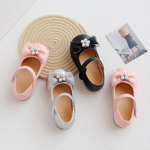 Childrens Leather Shoes Anti-slip Solid Color Baby Girls Soft Party Student Sandals with bow size 21-30 SMG133