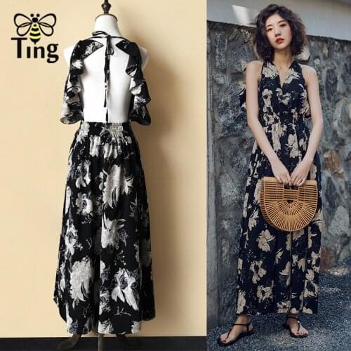 Tingfly Sexy Ruffle backless Floral print long dress Women v neck summer dress female Casual beach chic boho maxi dress vestidos