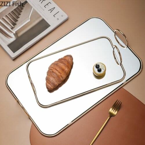 European Style Phnom Penh Mirror Tray Iron Storage Tray Jewelry Cosmetic Storage Tray Decoration Display Trays Decorative Home