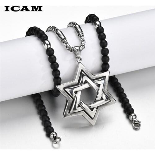 ICAM Star of David Pendant Jewish Jewelry Vintage Hebrew Necklace Religious Charms for Men and Women Christmas Gifts