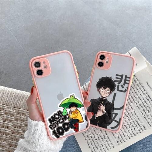 Mob Psycho 100 Phone Case For iPhone 12 11 Mini Pro XR XS Max 7 8 Plus X Matte transparent Pink Back Cover