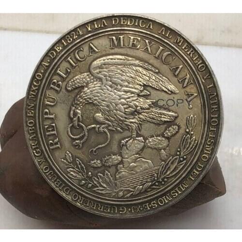 Mexico Republic 1824 Toned Medal President Guadalupe Victoria Proclamation Brass Silver Plated Copy Coin