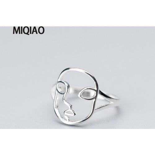 MIQIAO Womens Rings Silver 925 Female Simple Fashion Minimalism Unusual Cool Stuff Women Mood Face Index Finger Halloween Gift