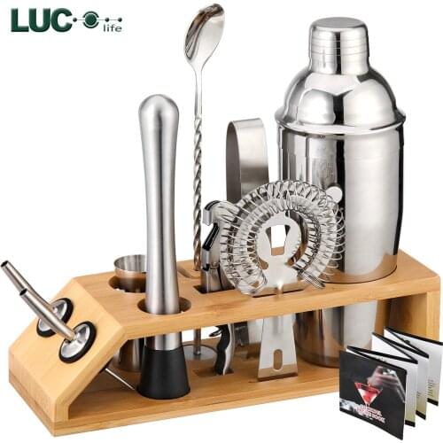 Cocktail Shaker Set Bar Set Bartender Kit Cocktail Set Bar Tools Set home Bartending Kit with Bamboo