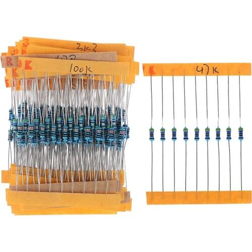 300pcs/set 30 Kinds 1/4W Resistance 1% Metal Film Resistor Pack Assorted Kit 1K 10K 100K 220ohm 1M Resistors 300pcs/set
