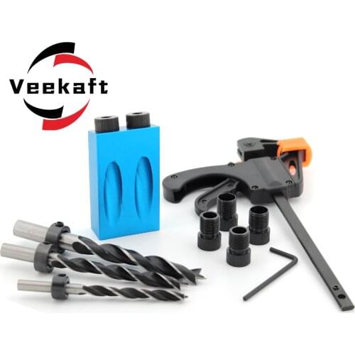 Woodworking Oblique Hole Locator 15 Degree Angle Drill Guide Set Drill Bits Pocket Hole Jig Kit Hole Puncher DIY Carpentry Tools