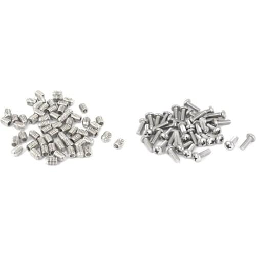 New 60Pcs M2x4mm Phillips Round Head Screws Bolt With 50Pcs M3x4mm Hex Socket Set Cap Point Grub Screws