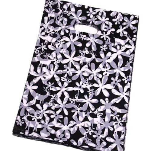 New Design Wholesale 100pcs/lot 25*35cm Large Sacchetti Caramelle With Flower Black Plastic Bags Christmas