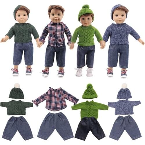 New Christmas doll sweater three-piece suit for 18-inch American baby doll & 43 cm bald doll, childrens birthday gift
