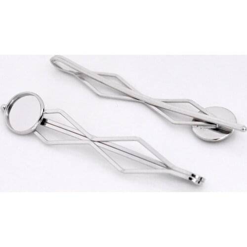 New Style 12mm 10pcs High Quality Classic Rhodium Plated Copper Material Hairpin Hair Clips Hairpin Base Setting Cabochon Cameo