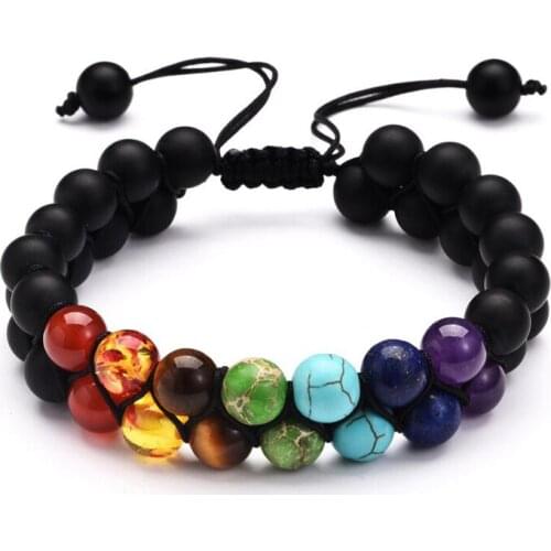 Wholesale Yoga 7 chakra energy bracelet Natural Stone double braided bracelet for Men or Women Jewellery Dropship