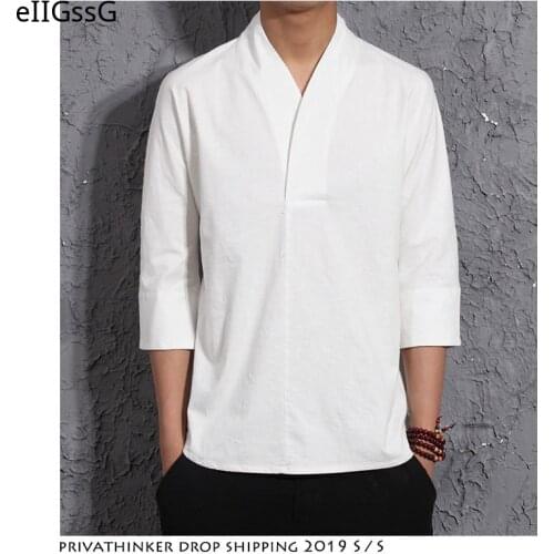 Mens Solid Color Harajuku Summer Shirt 2021 Streetwear Linen Shirt Mens Fashion Mens Chinese Style Retro White Shirt