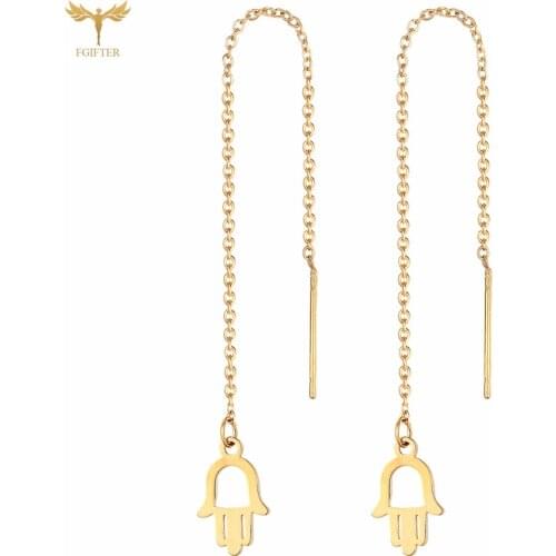 Hand of Fatima Lucky Amulet Hollow Palm Ear Pendant Womens Retro Long Tassel Earline Dangling Drop Earrings Jewelry