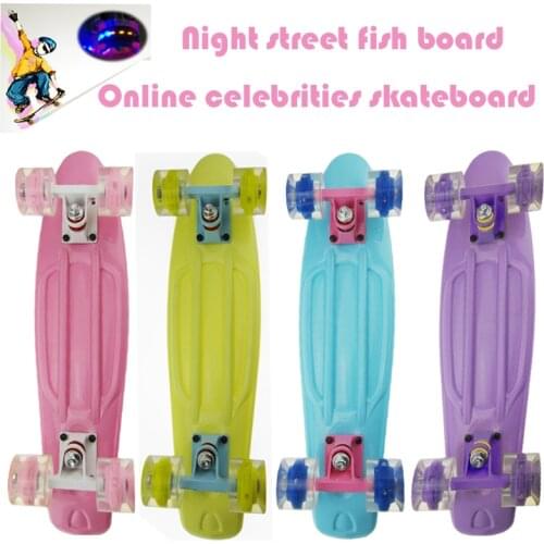 PU Flash Wheels Mini Cruiser Skateboard Kids Children Adults Non-slip Fish Board Scooters Penny Retro Printed Skate Board 22*6in