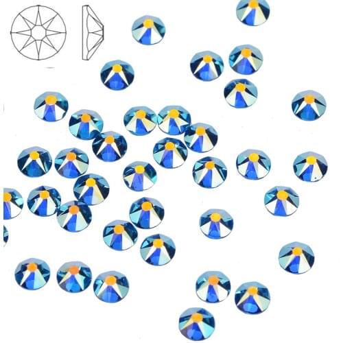 High Brilliance CapriBlue AB Shimmer FlatBack Glass Non-HotFix Rhinestones Nail Art Crystal 16 Facets Cut Flat Back Rhinestones
