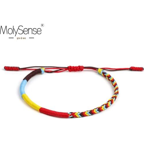 MolySense Tibetan Buddhist Lucky Charm Tibetan Bracelets & Bangles For Women Men Handmade Knots Green Rope Amulet Gift Bracelet