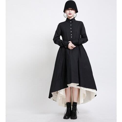 Harajuku Style Dress For Women Elegant High Quality Large Swing Tutu Dresses Chic Special Pleated Collar Black White Drape Dress