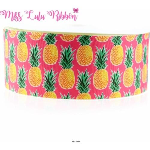 3"75mm gold pineapple and stripe printed grosgrain ribbon 38mm 22mm/elastic ribbon handmade hair bows party decoration 50 yards