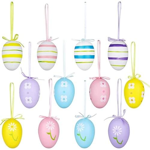 12pcs Easter Eggs Hanging Ornament Plastic Kids Toys DIY Childs Crafts Painting Egg Easter Party Supplies Home Decor Easter Tree