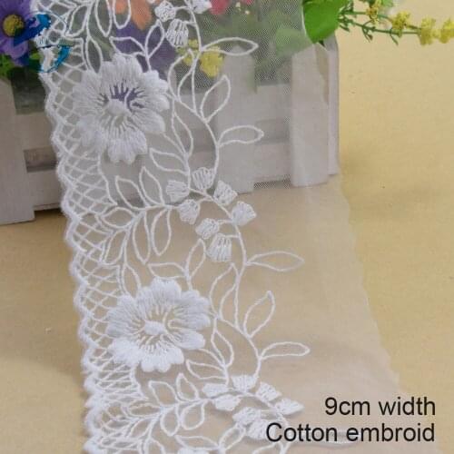 10yards 7cm wide white cotton embroidery lace ribbon trim DIY wedding lace garment Accessories african dolls lace applique#3068