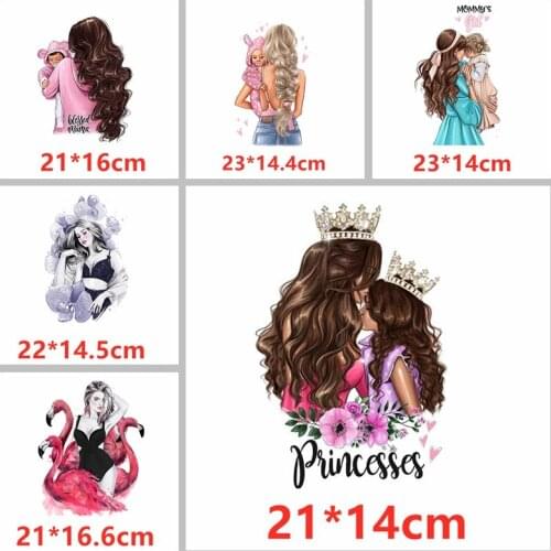 6PCS/Set Heat Transfer Sticker Mother Princesses Baby Sexy Lady Pattern DIY T-shirt Hoodies Clothes Handbag Applique Decor 2020