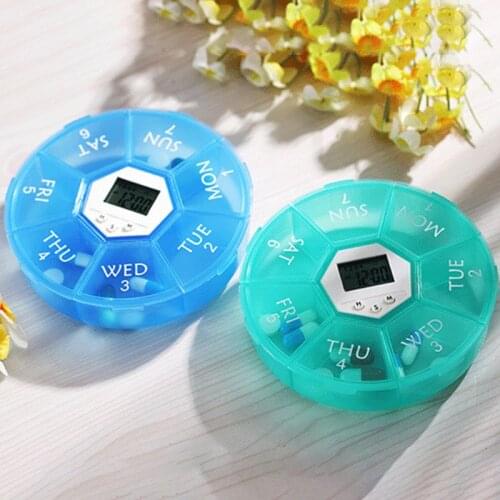 7 Grids Pill Box Electric Reminder Timer Alarm Weekly Round Organizer Medicine Case