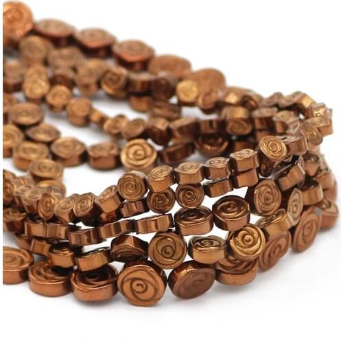 Rose Flower Shape Natural Stone Flat Round Copper Hematite Spacer Loose Beads For DIY Jewelry Making 6/8/10MM Bracelet Findings