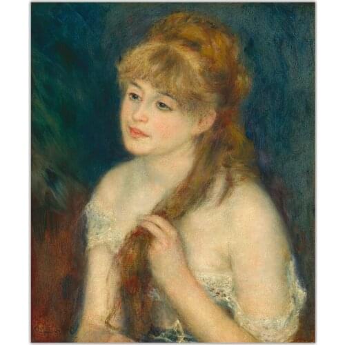 Citon Pierre Auguste Renoir《Young Woman Braiding Her Hair》Canvas Oil Painting Artwork Picture Decor Home Interior Decoration