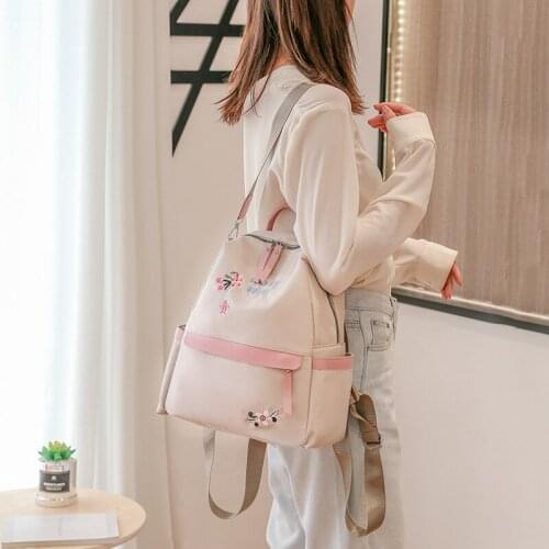 Travel Backpacks Waterproof Oxford Cloth Shoulder Bags for Teenagers Girls Large Capacity Flower Embroidery School Bag M045