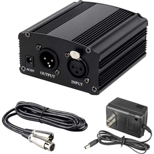48V Phantom Power Supply With EU/US Adapter XLR 3 Pin Microphone Cable For Any Condenser Microphone Music Recording Equipment