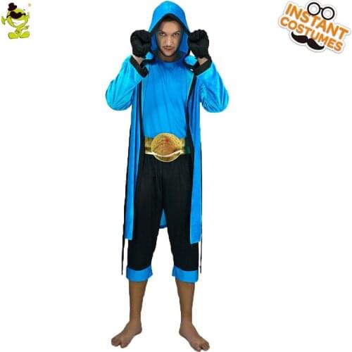 Hot Men Boxer Costumes Blue Cool Men Fancy Suit For Male Role Play Boxer Costumes Halloween Adult Professional Costumes