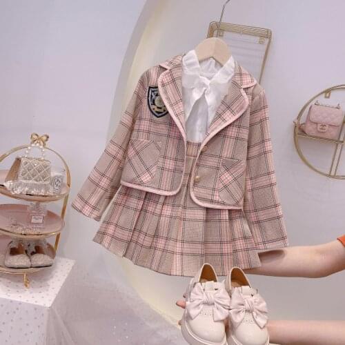 Three Piece Sets Skirt Shirt Girls Autumn Suit 2021 New Childrens Dress Lovely Fairy Princess British College Style JK Uniform