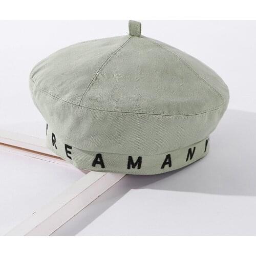 Korean Style Trendy Letters Embroidered Beret Female Autumn and Winter All-match Painter Cap Retro Casual Octagonal Cap