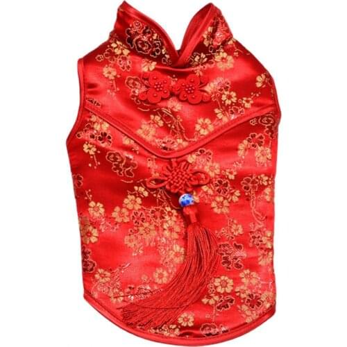 Pet Tang Suit Floral Print Chinese Style Sleeveless Dog Cheongsam Shirt for Summer